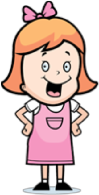 Girl In A Pink Dress - Student At Desk Cartoon (420x731)