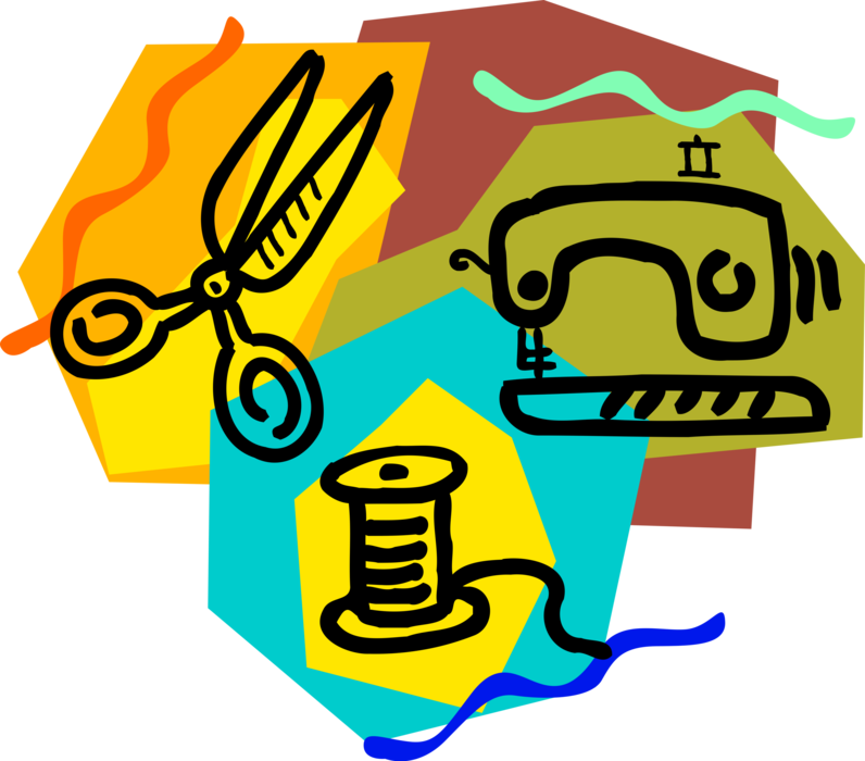 Vector Illustration Of Sewing Machine, Thread And Scissors - Vector Illustration Of Sewing Machine, Thread And Scissors (796x700)