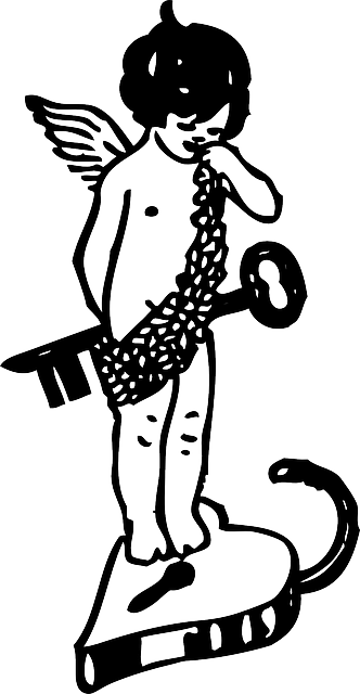 Outline, Boy, Kid, Heart, Love, Lock, Angel, Fly, - Tribal Malaikat Cinta (332x640)