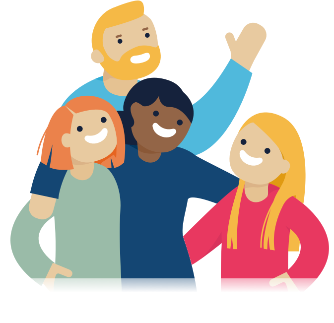 Illustration Of Four People Hugging And Smiling - Hug (672x672)