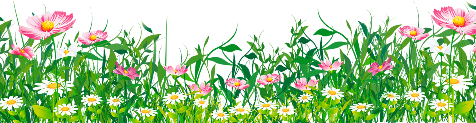 Flowers Grass Clipart - Grass Ground With Flowers Png (2000x592)