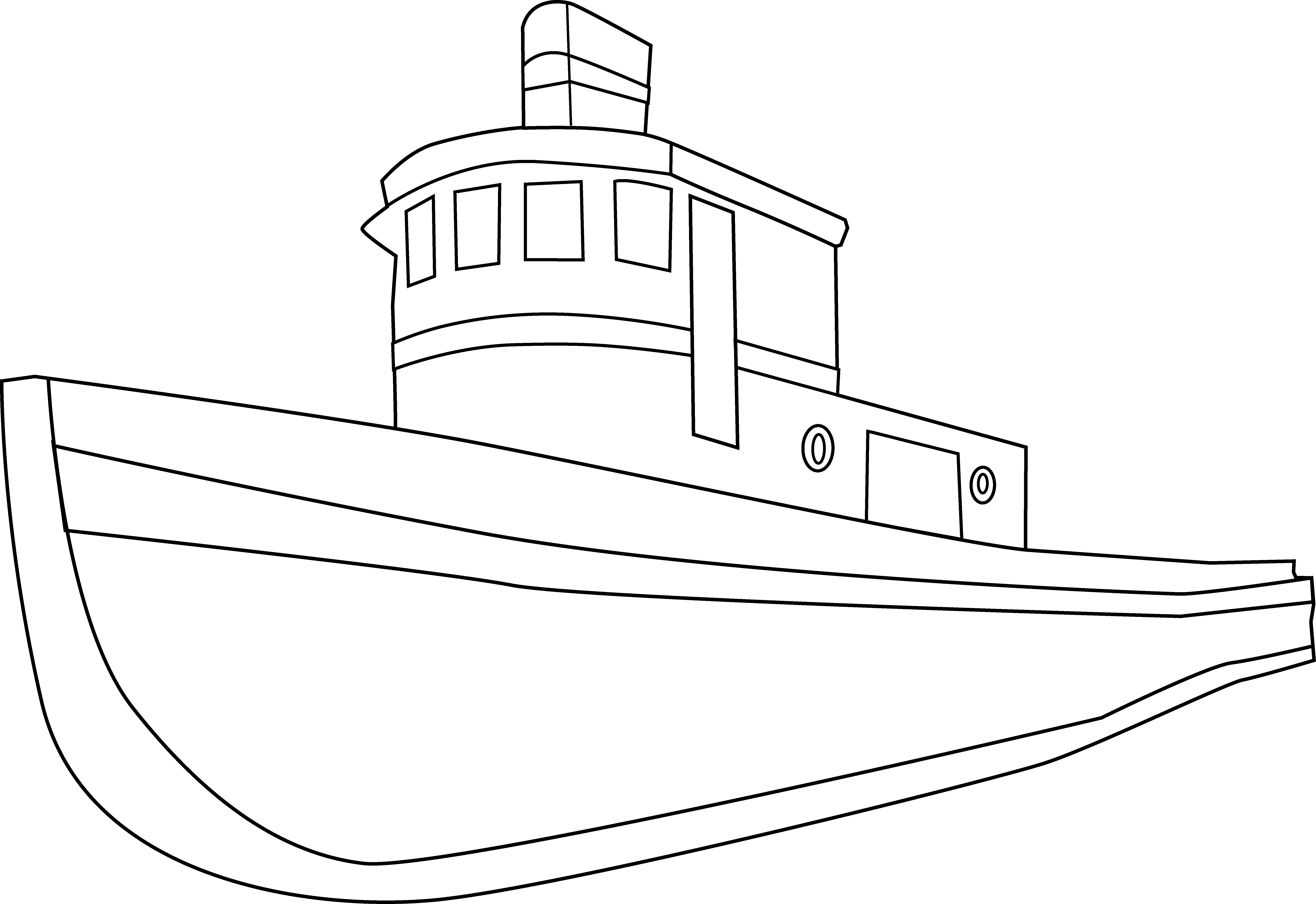 Clip Art Boat Fourcoloringpages - Black And White Ship Png (7130x4896)