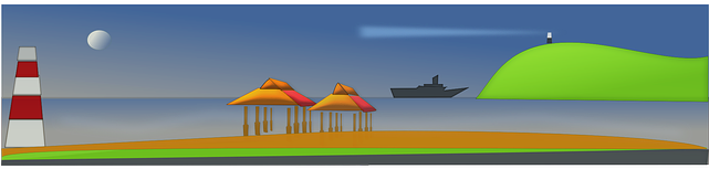 Seashore Beach, Evening, Lighthouse, Seashore - Clip Art (640x320)