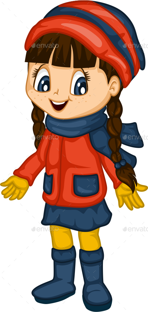 Cute Little Girl For 4 Seasons - Cartoon Girl Winter Transparent (486x1022)