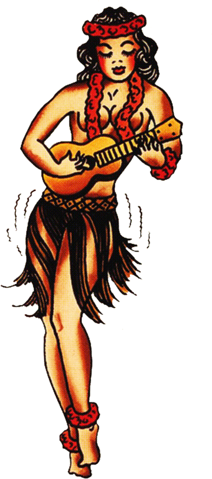 Sailor Jerry, Vintage Tattoo, Designs, Hula Girl, Ukulele, - Hawaiian Pin Up Girl (495x1000)