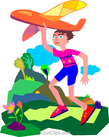 Flying Toy Airplane Royalty Free Vector Clip Art Illustration - Cartoon (382x480)