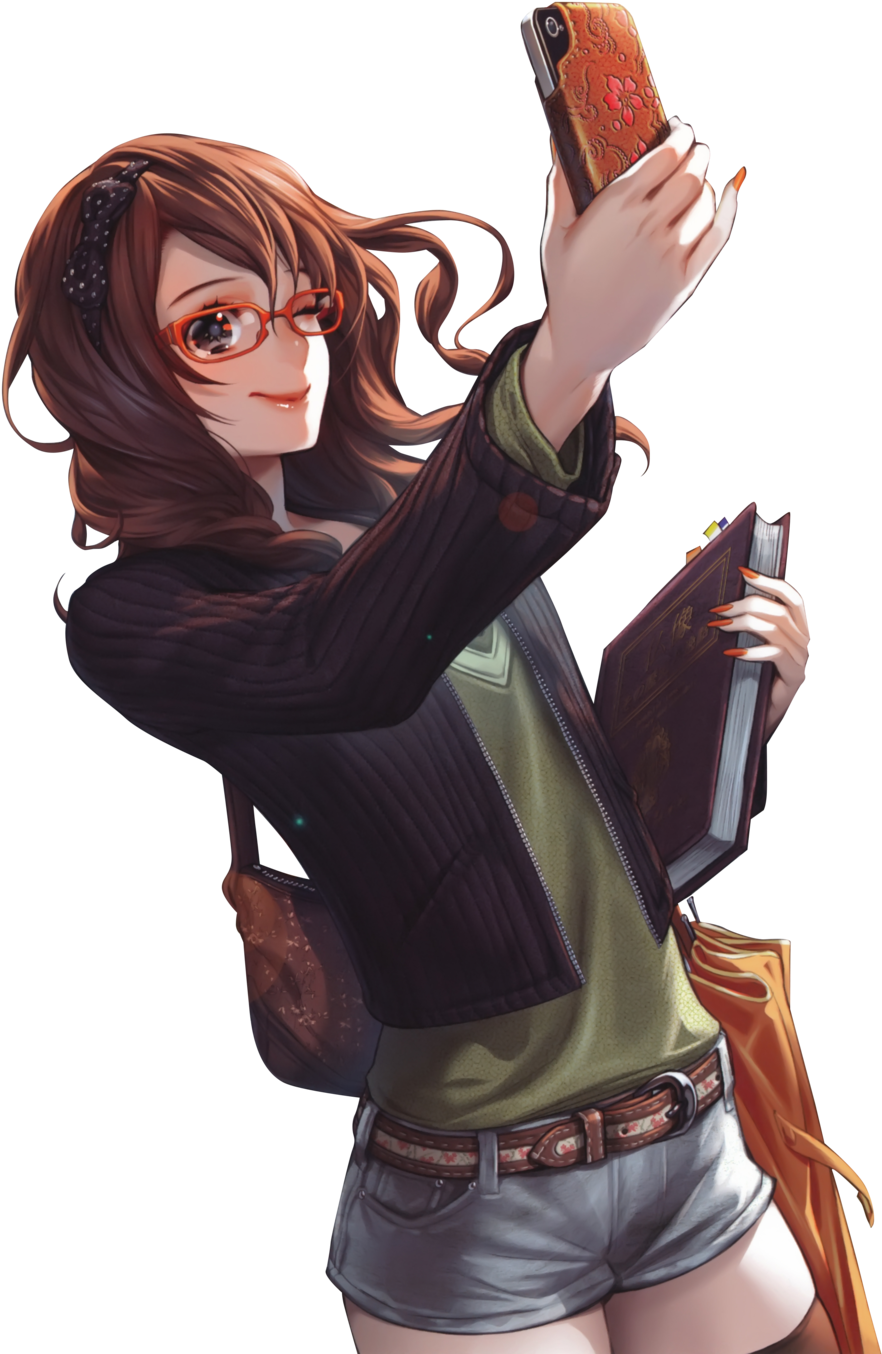 Brunette Manga Girl With Glasses - Anime Girl With Phone (1024x1421)
