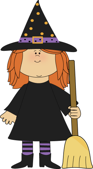 Girl Witch With Broom - Halloween Witch Costume Clipart (304x552)