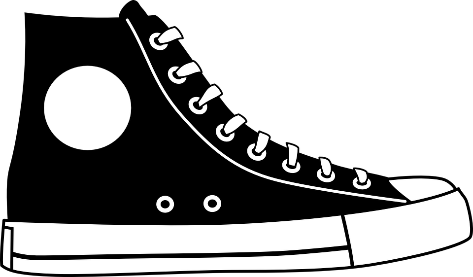 Black Hightop Shoe Clip Art At Clker - Cartoon High Top Converse (960x562)