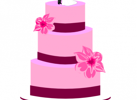 Wedding Cake Pink Clip Art Pink Wedding Cake Clipart - Bolo Confeitado Desenho Png (440x320)