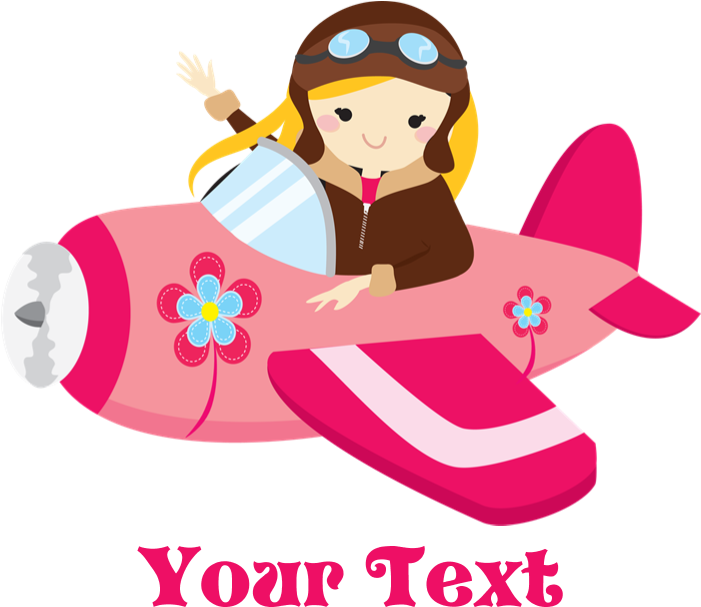 Favorite - Pink Airplane, Girl Pilot With Flowers Greeting Ca (700x700)