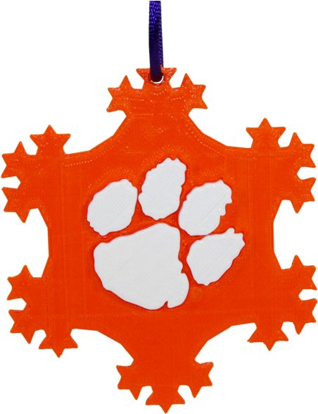 Clemson 3-d Printed Orange And White Snowflake Ornament - Clemson Tigers (478x600)