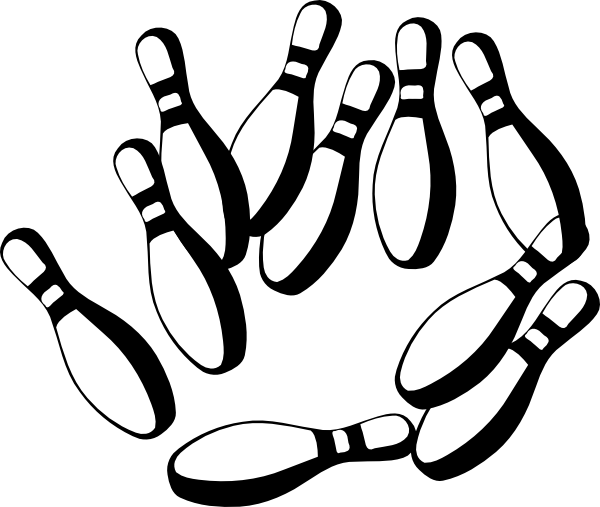 Bowling Pins Clip Art - Bowling Pins Clipart Black And White (600x507)