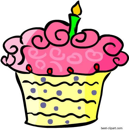 Pink And Yellow Cupcake With Candle Clip Art - Yellow (450x450)