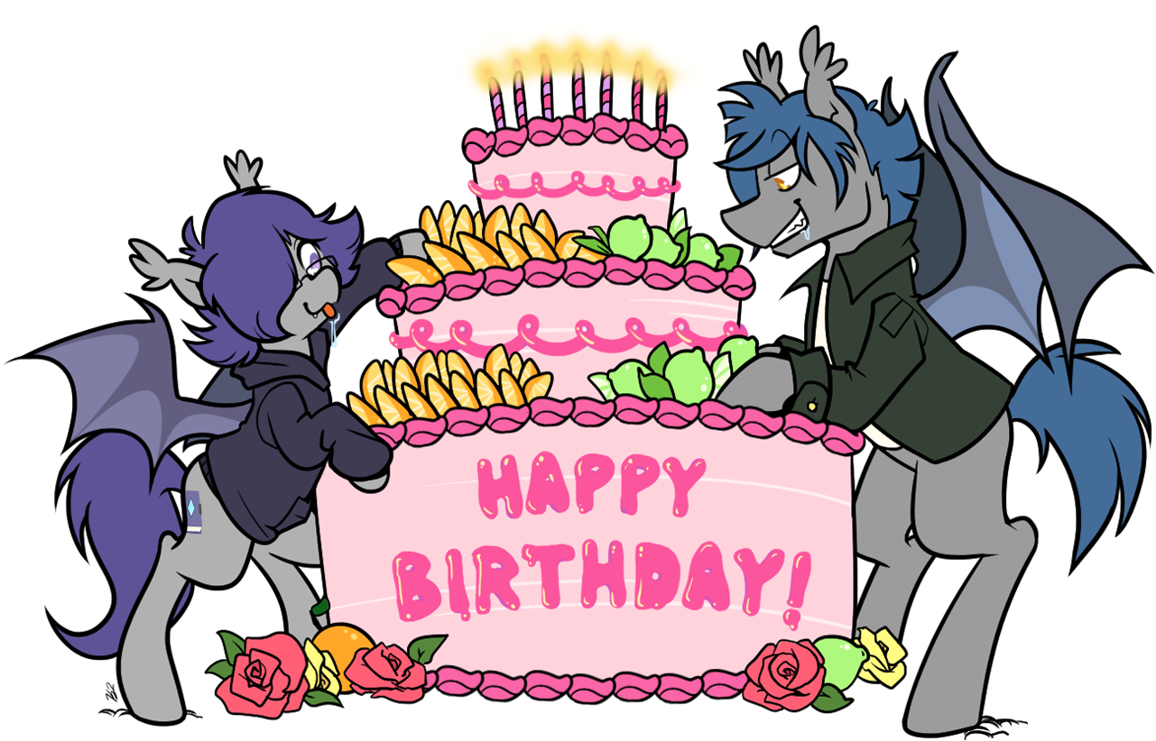 Egophiliac, Bat Pony, Birthday, Birthday Cake, Brothers, - Cartoon (1297x832)