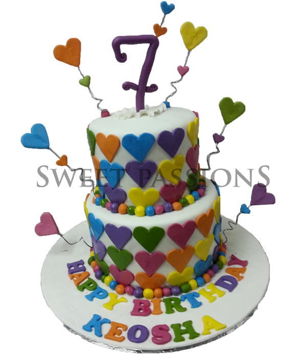 2 Tier Colorful Hearts Cake - Birthday Cake (600x736)