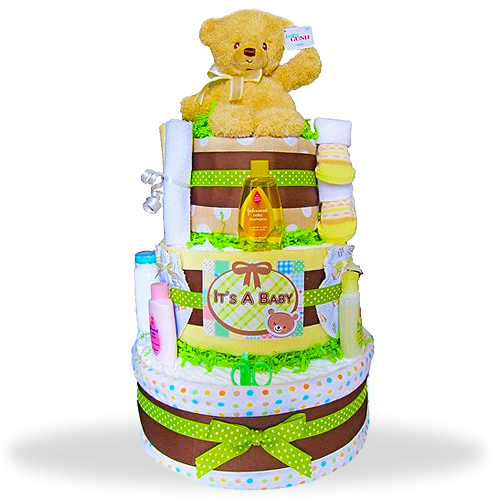 Gund Bear's Three Layers Of Fun Diaper Cake/neutral - Tippytoesnyc It's A Baby Neutral Diaper Cake (500x500)