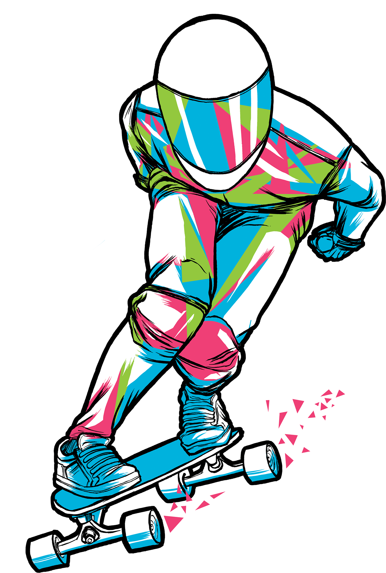 Loboska ~ Illustration - Longboard Drawing Downhill (1400x1980)