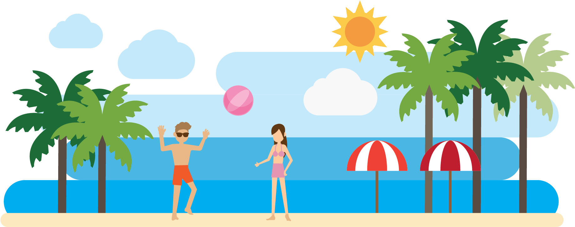 Vector Beautiful Palm Beach - Vector Graphics (1875x879)