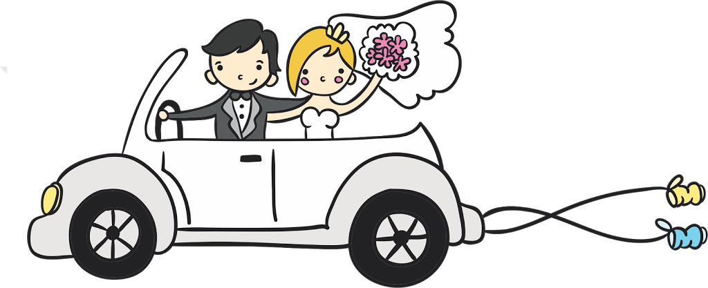 Desenho De Noivinhos Para Convite - Wedding Car Cartoon (1024x417)
