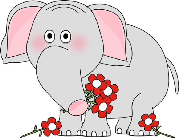 Baby Cartoon Elephants With Flowers Clip Art Images - Pink Baby Elephant Cartoon (600x600)