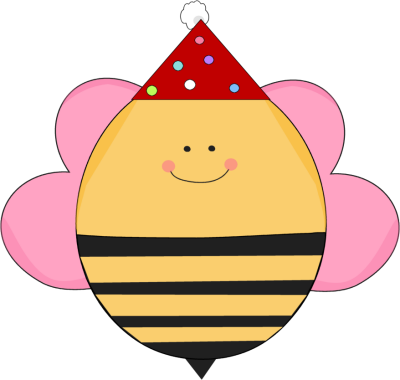 Girl Birthday Bee In A Party Hat - Blue And Pink Bee (400x380)