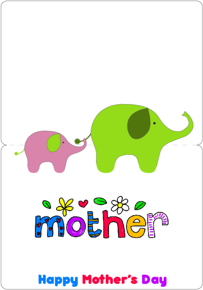 Cute Mother's Day Card Simply Print, Cut And Fold Have - Indian Elephant (500x647)