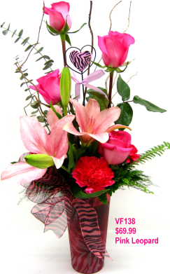 Vf138 Pink Leopard Sweetheart Bouquet - Oklahoma (445x390)