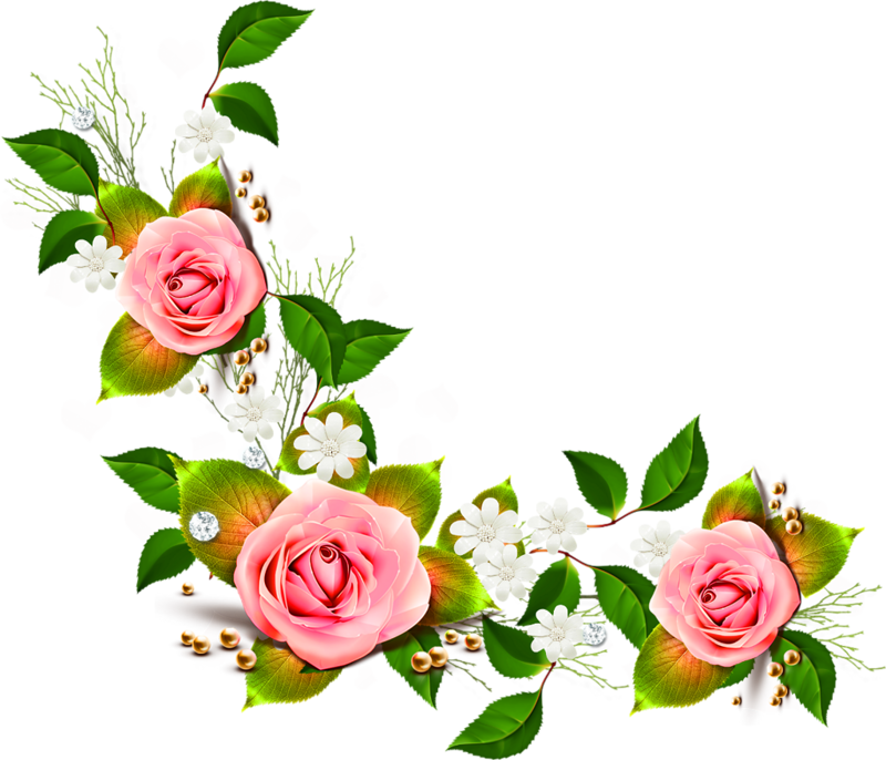 Pink Rose Clipart Floral Corner Borders Pencil And - Pink Flower Corner Png (800x686)