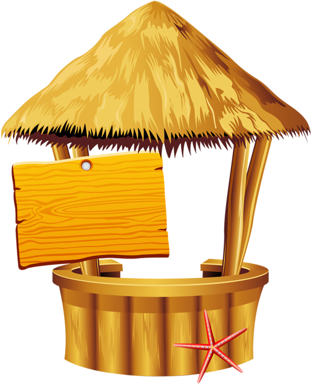 Beach Hut With Wooden Blank Sign - Beach Bar Clipart (634x800)