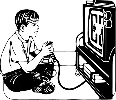 Vector Video Editing Icon - Playing Computer Games Black And White (400x344)