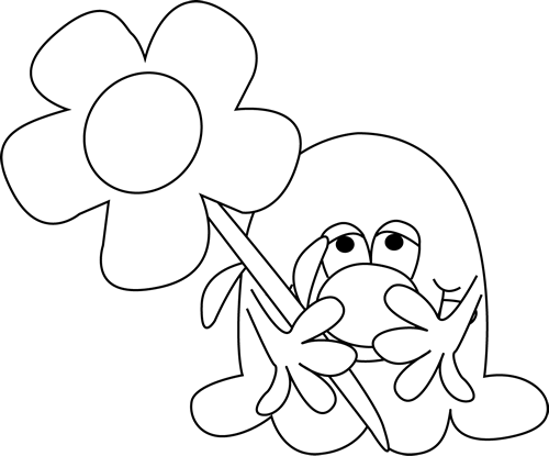Black And White Monster Holding A Flower - Clip Art (500x415)