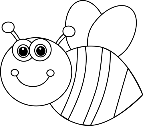 Black And White Cute Cartoon Bee Clip Art - Cute Butterfly Clipart Black And White (500x442)