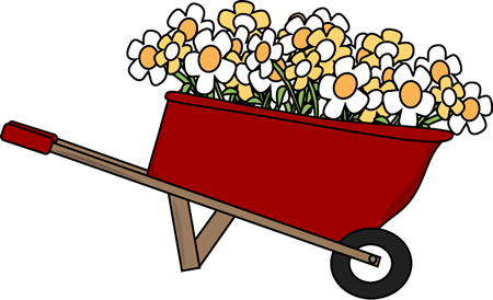 Cool Flower Clip Art Backgrounds Wheelbarrow Filled - Wheelbarrow With Flowers Clipart (450x274)