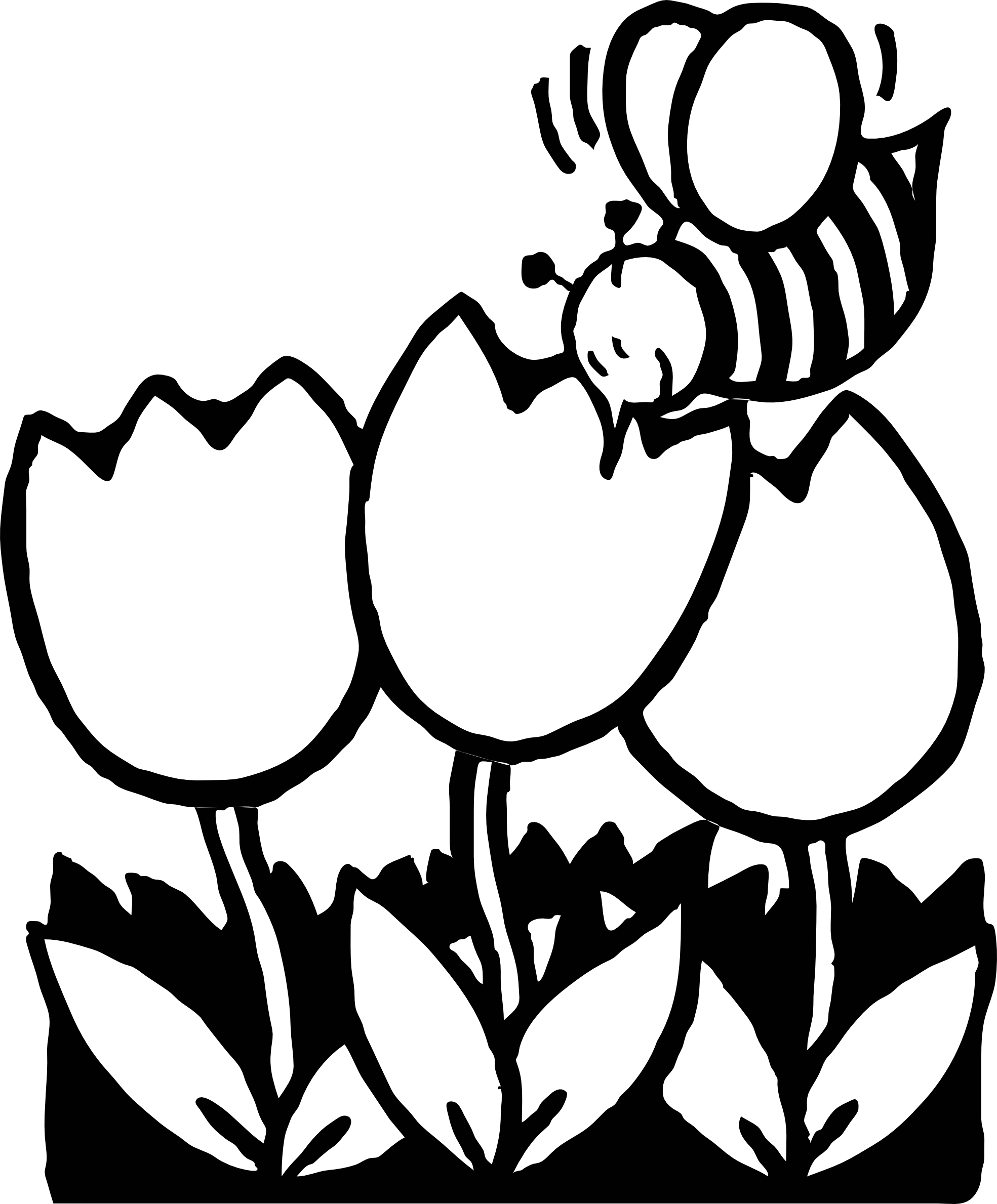 Bee Clipart Line Drawing - Coloring Pages Of Flowers (1969x2379)