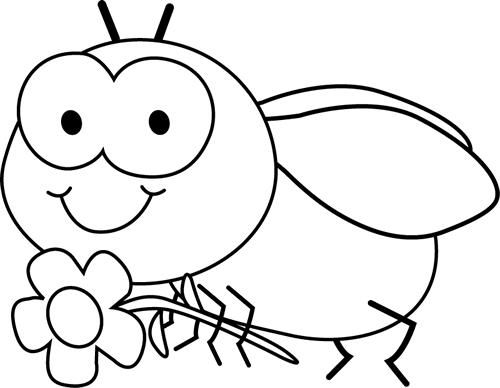 Black And White Fly And Flower Clip Art - Fly Clipart (500x388)