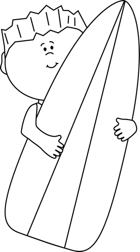 Black And White Boy Holding A Surfboard - Boy In Summer Clipart Black And White (278x500)