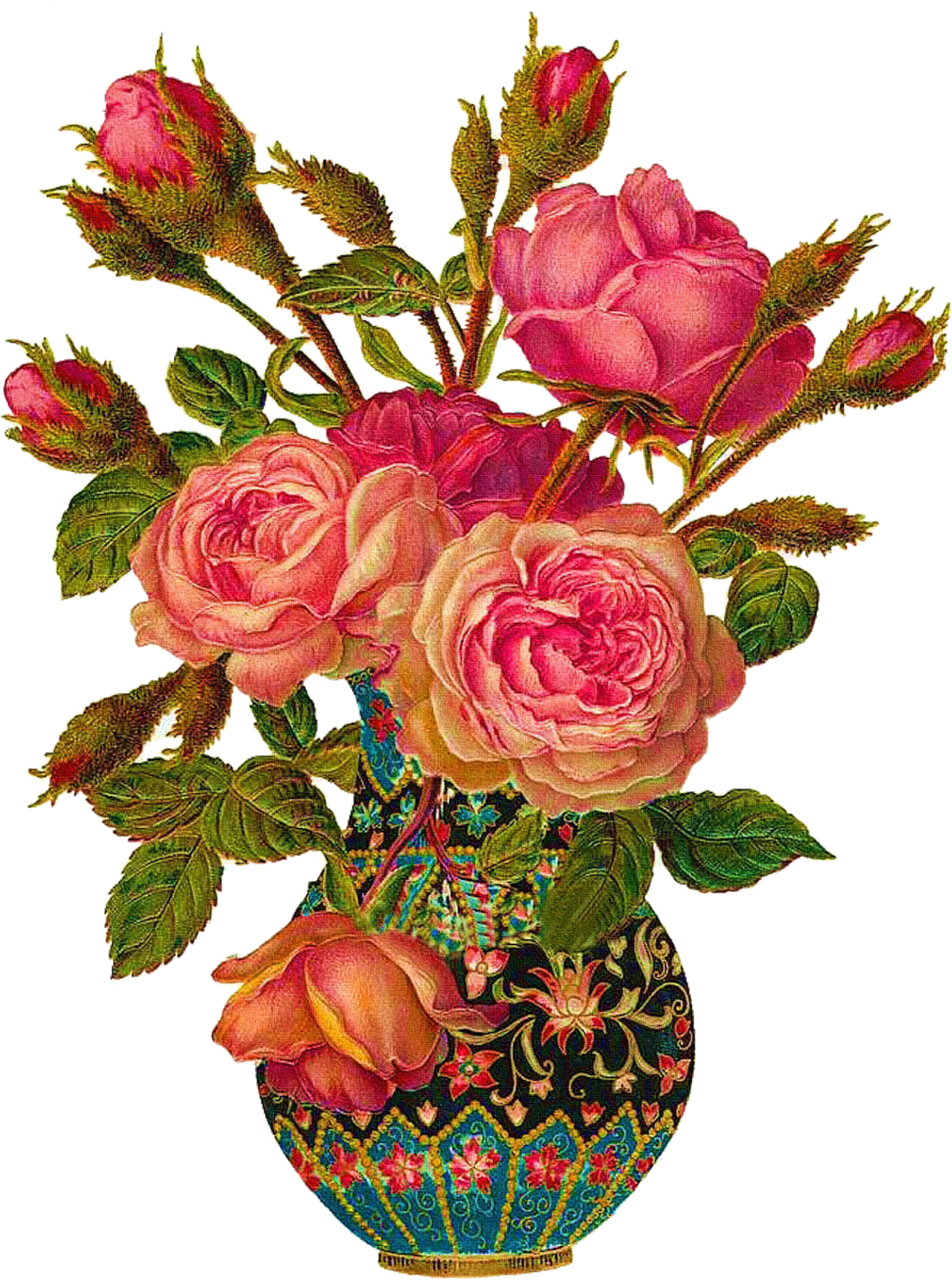 Free Vintage Flowers ~ Vintage Pink Roses In Ornate - Ya Hayyu Ya Qayyum (1186x1600)