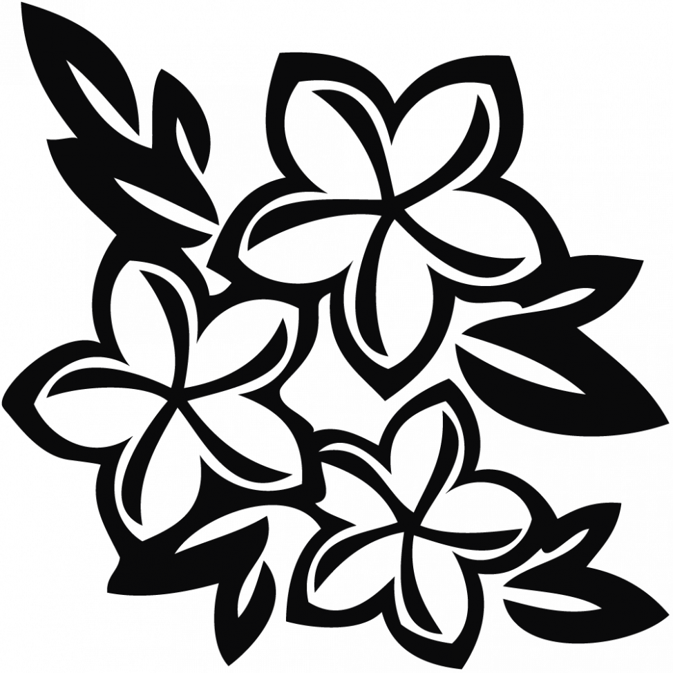 Coloring Pages Drawn Hawaiian Flowers Flower Black - Plumeria Flower Clip Art (974x974)