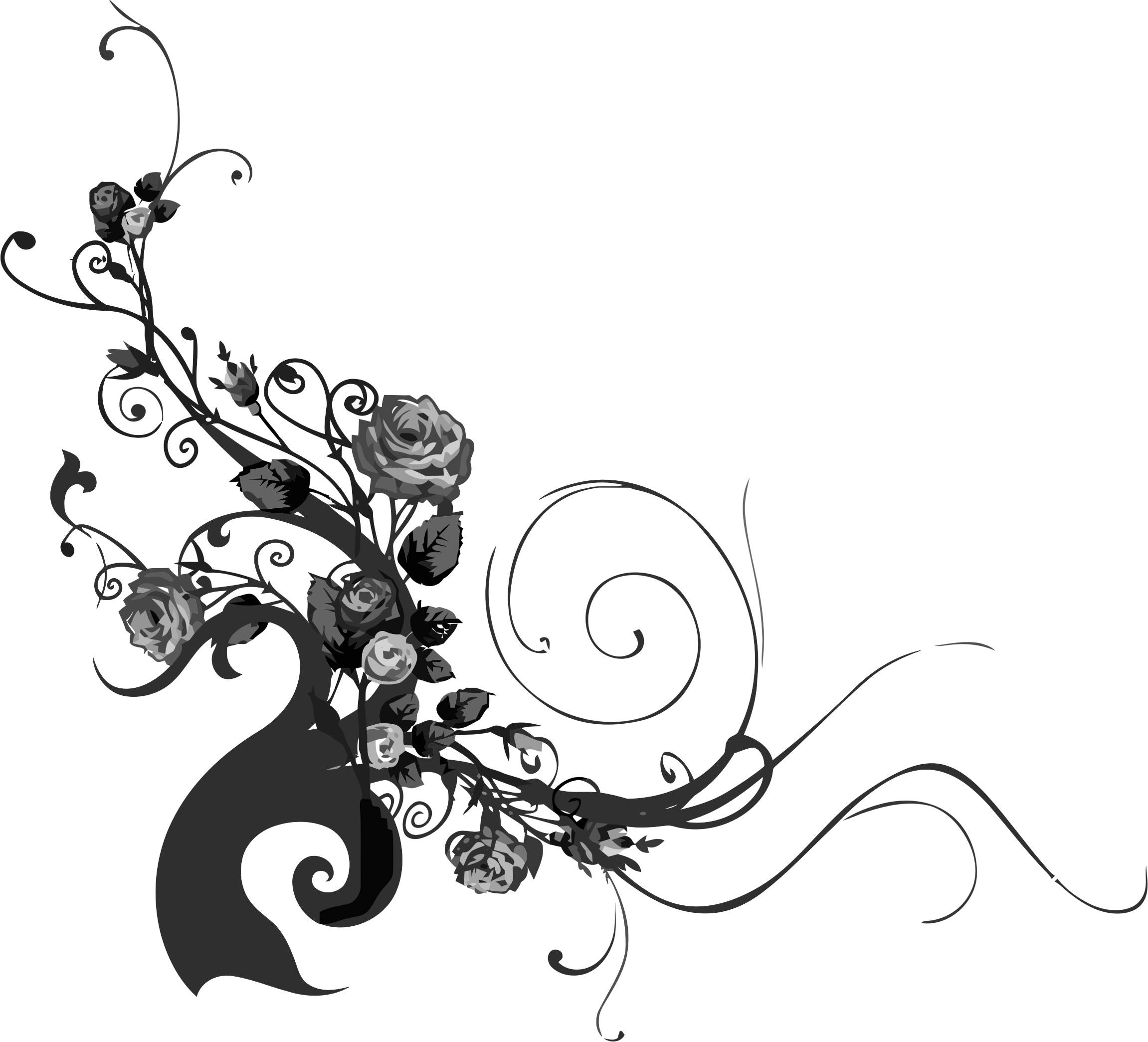 Big Image - Rose With Vines Silhouette Png (2302x2089)