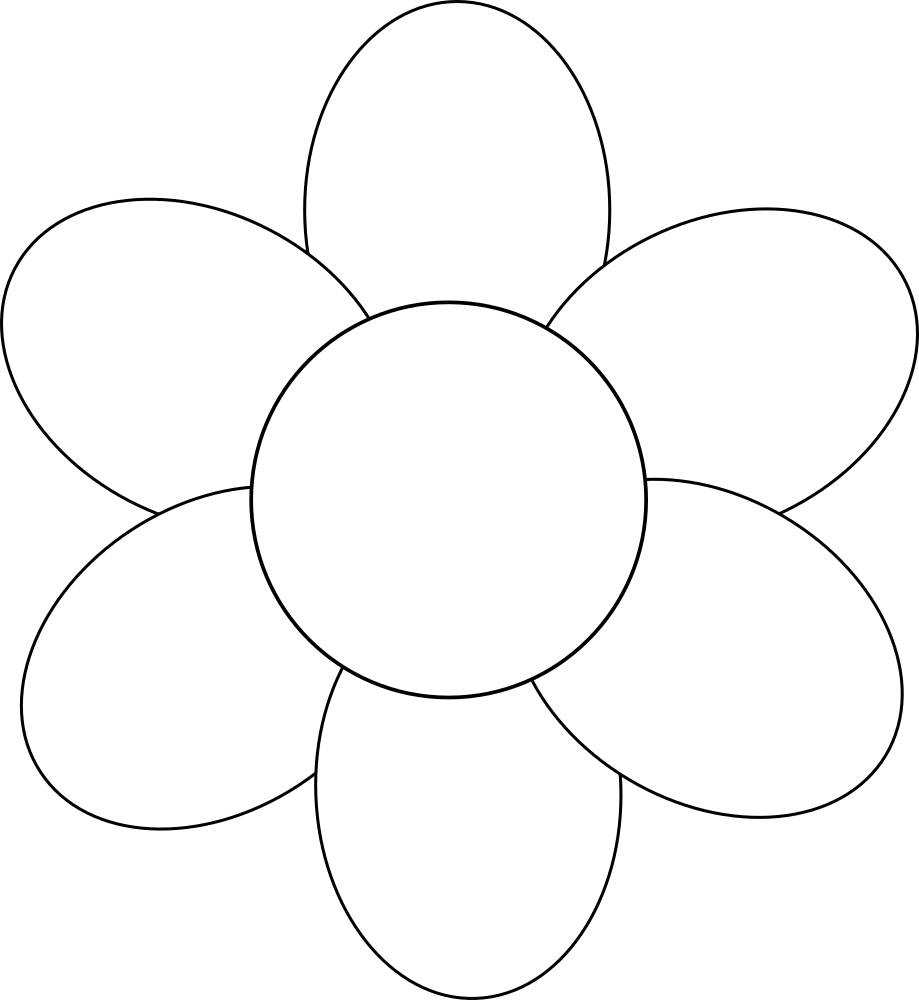 Flower Six Petals Black Outline - Flower With 6 Petals (919x1000)