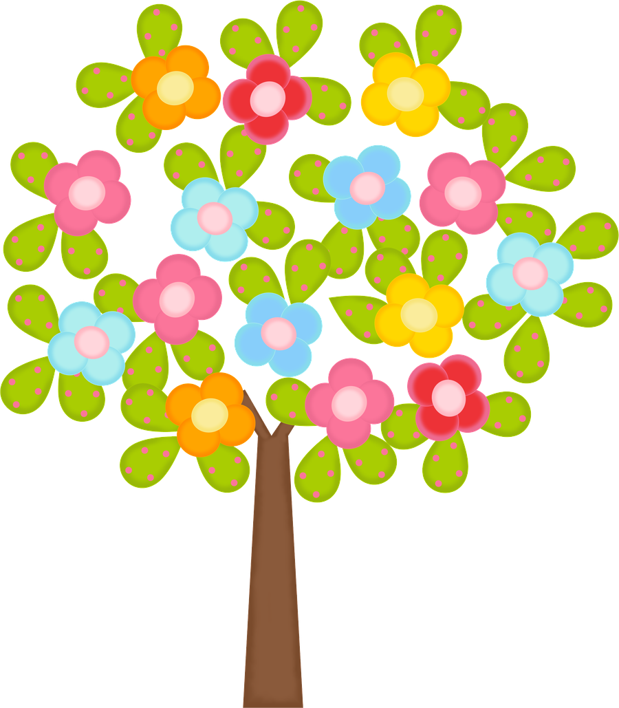 Flower Treefelt Flowersstencilsclip Arttree - Trees And Flowers Clipart (900x1029)