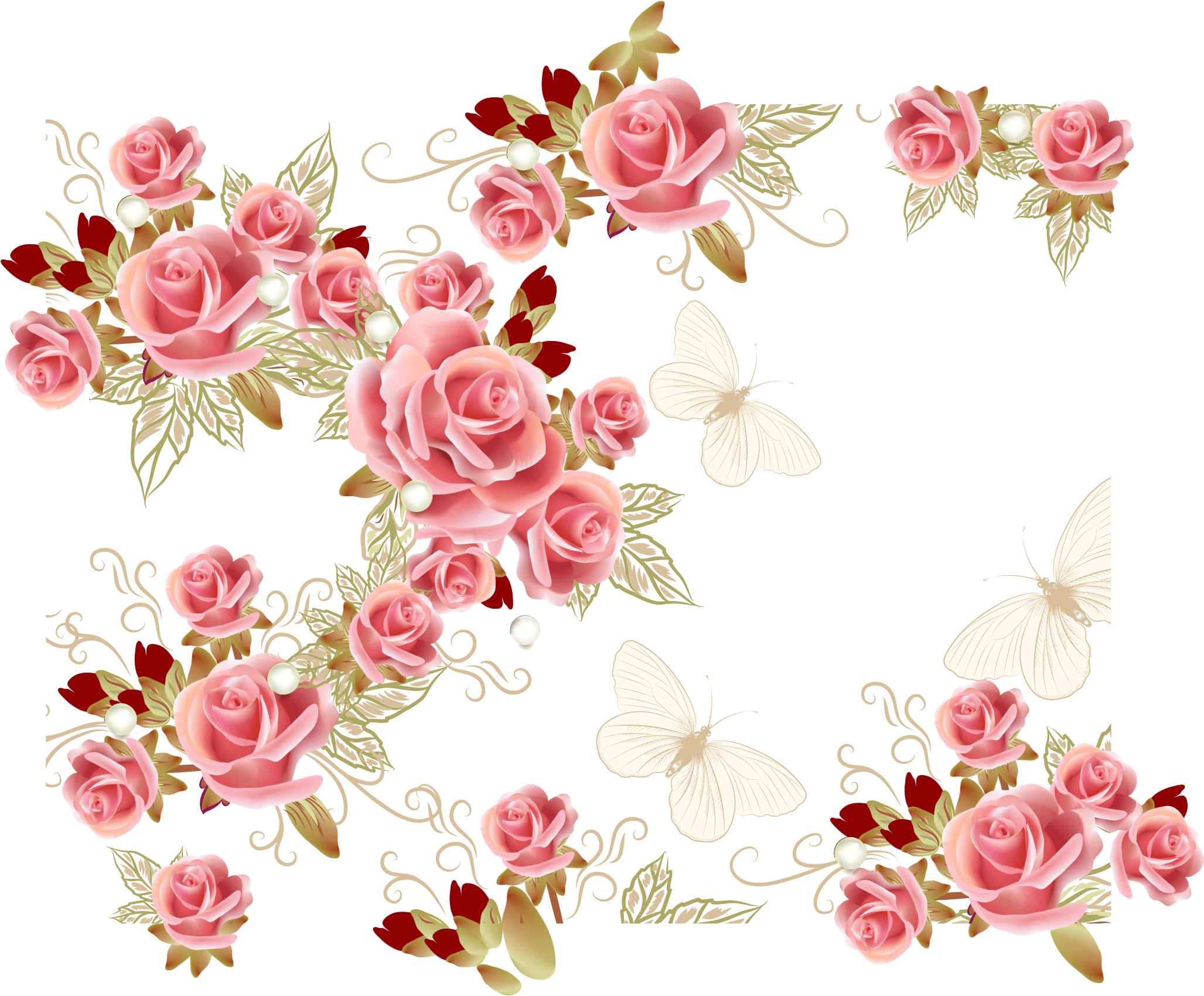 Garden Roses Pink Flower - Floral Pink Roses Png (2055x1700)