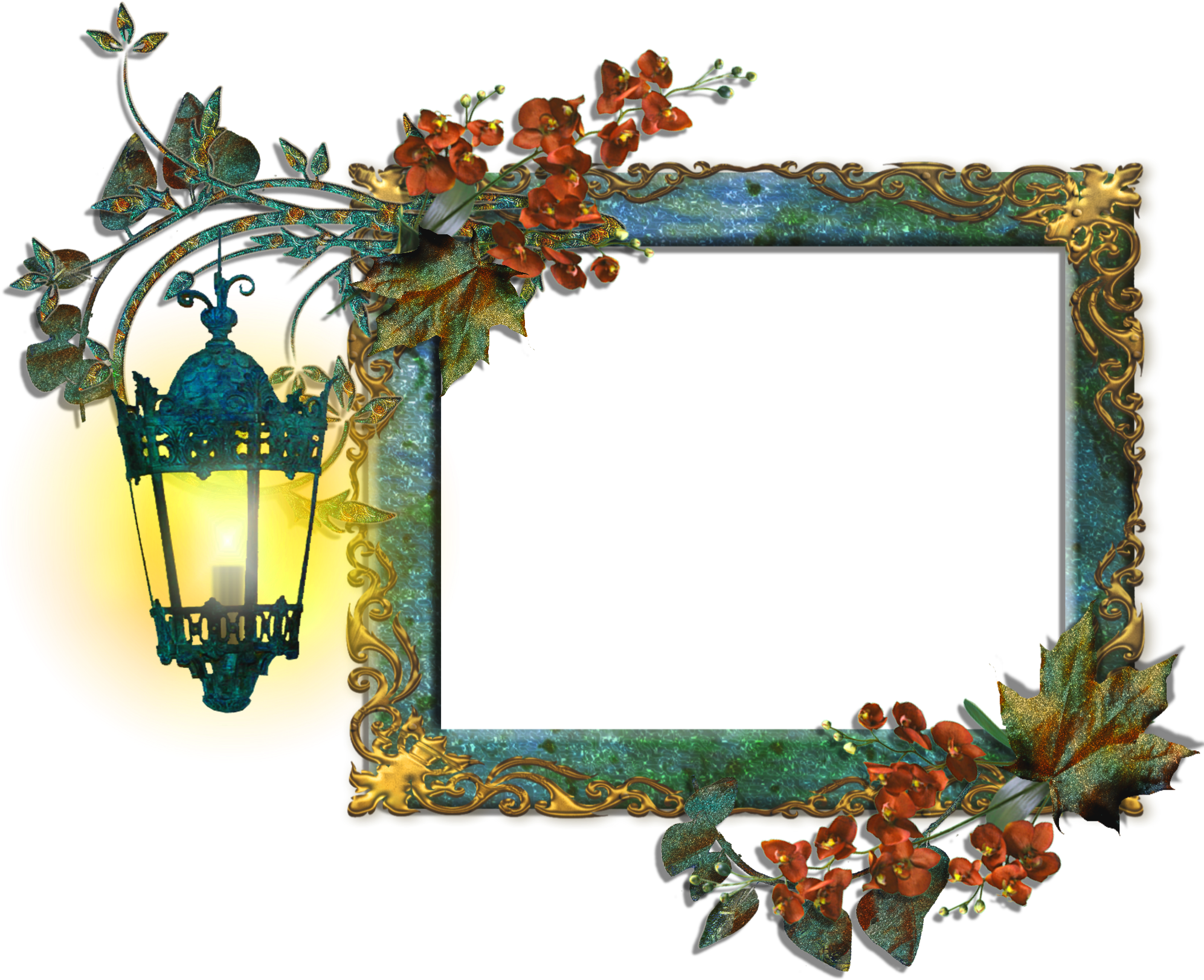 Frame With Flowers And Shining Lamp - Gallery Yopriceville Com Frames (2000x2000)