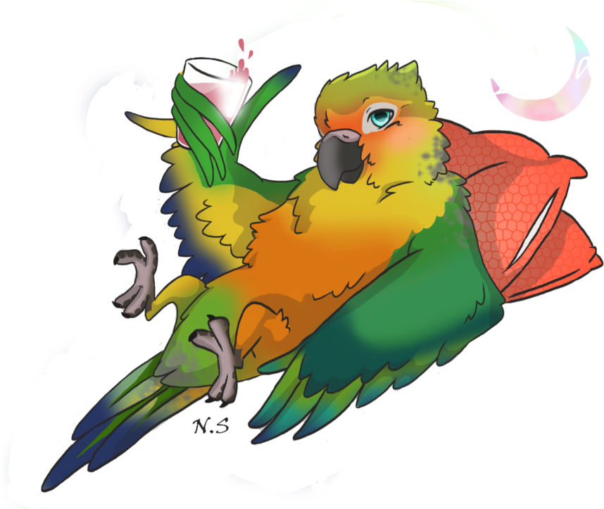 Tequila Sun Conure By Nonoloup On Deviantart Cute Bird - Cartoon Conure (900x722)