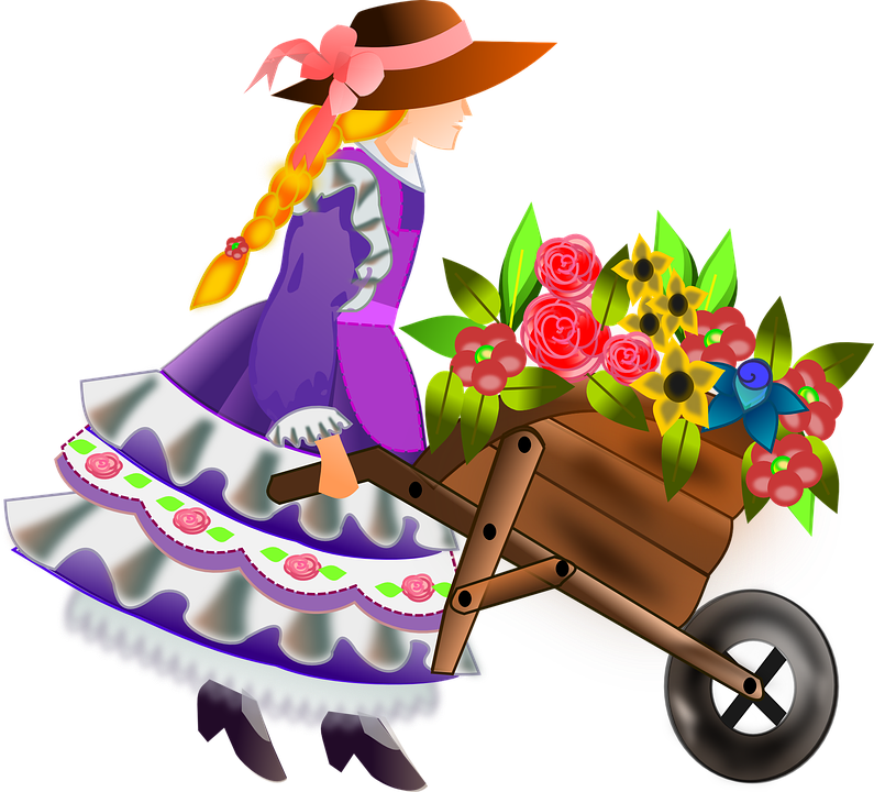 Wheelbarrow Flower Girl, Girl, Woman, Flowers, Barrow, - La Sombra De Las Muchachas En Flor [book] (795x720)