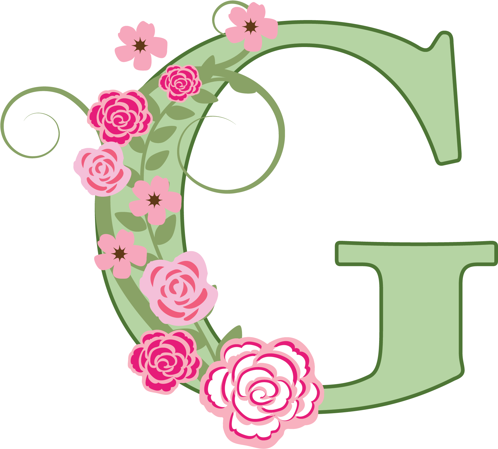 Fresh White Floral With Green Undertones - Monogramm Rosa/schwarzes Blumen-wurfs-kissen Kissen (1800x1800)