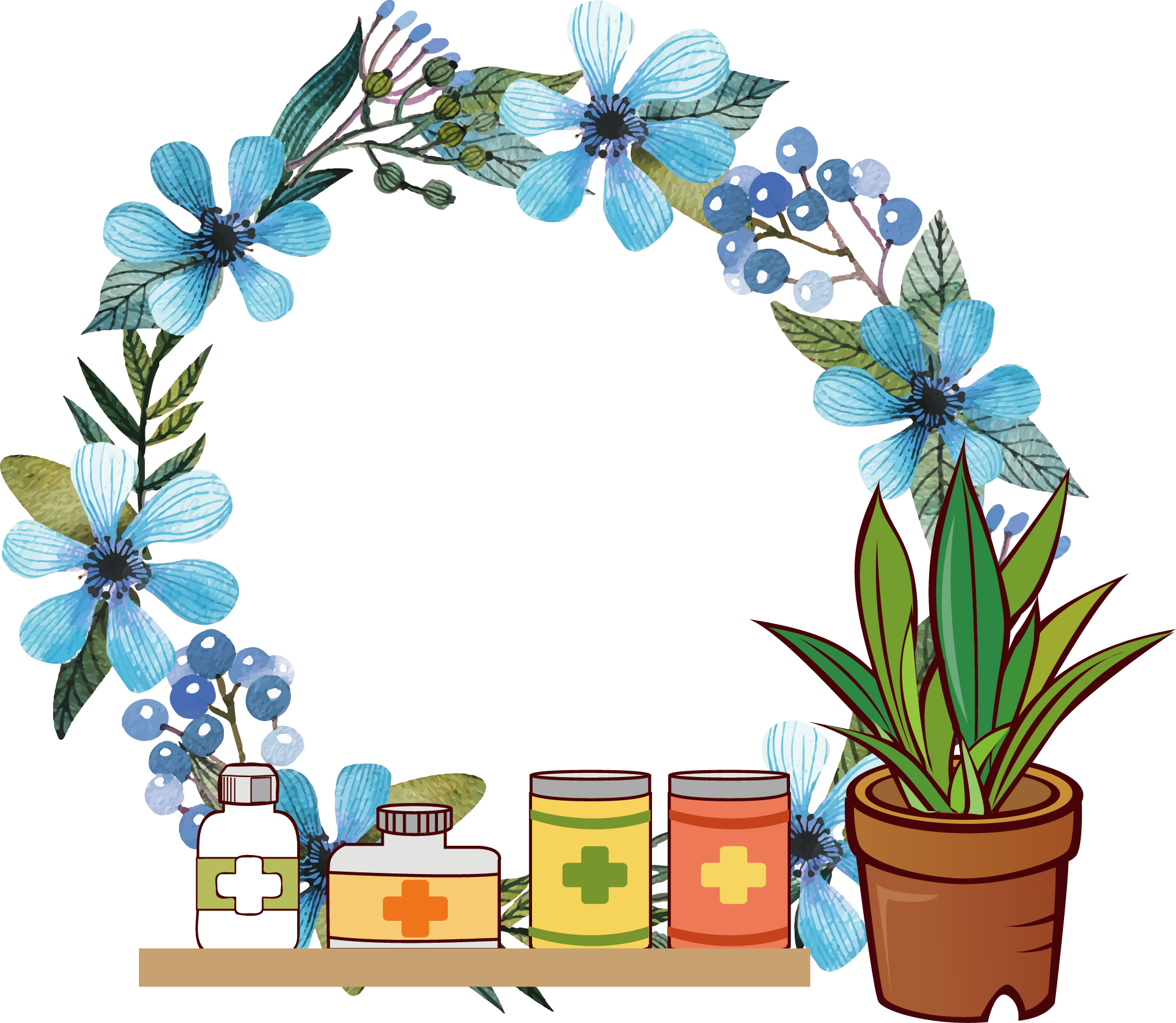Watercolour Flowers Wreath Blue Clip Art - Watercolour Flowers Wreath Blue Clip Art (2038x1772)