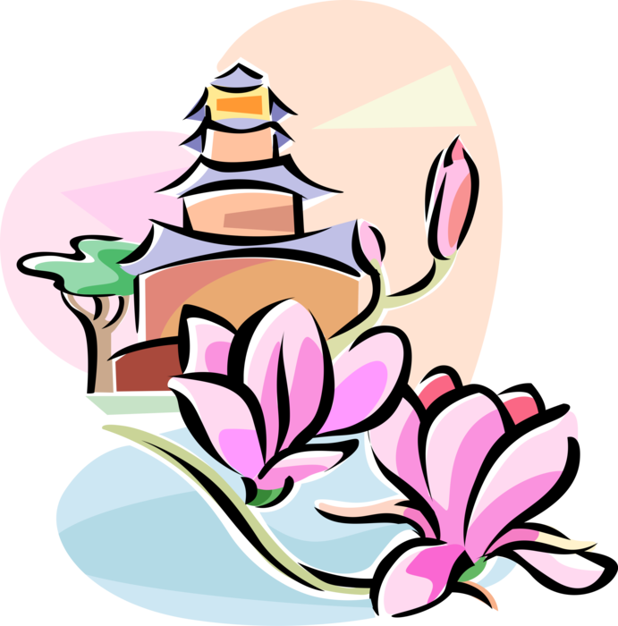 Vector Illustration Of Chinese Yulan Magnolia Flower - Culture (691x700)