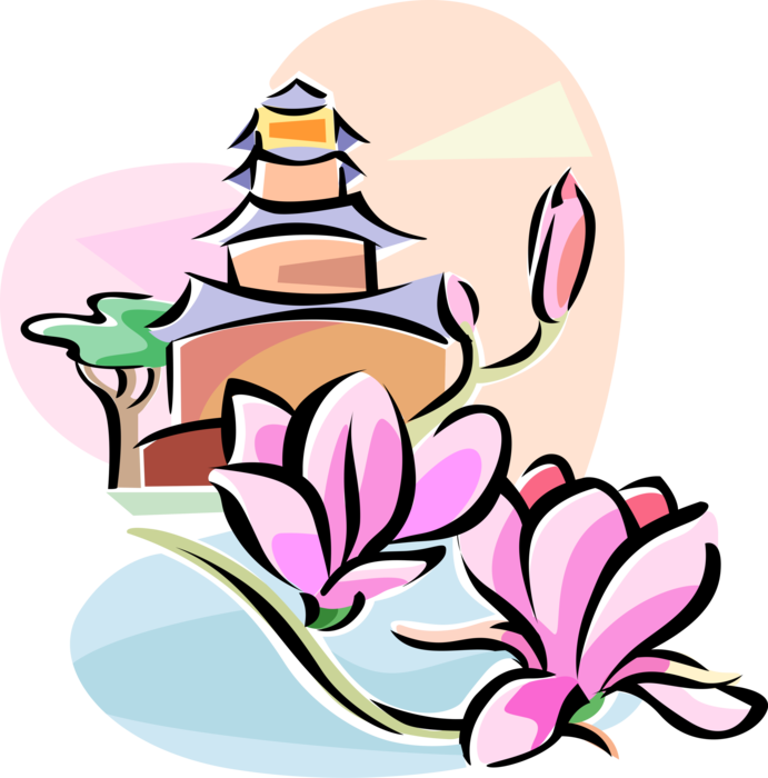 Vector Illustration Of Chinese Yulan Magnolia Flower - Culture (691x700)